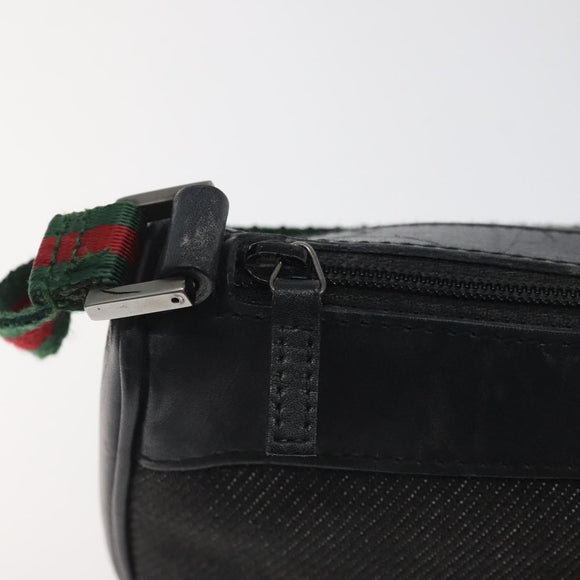 GUCCI Web Sherry Line Accessory Pouch Canvas Black Silver Red 92820 Auth am8378