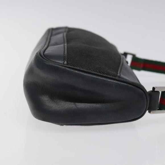 GUCCI Web Sherry Line Accessory Pouch Canvas Black Silver Red 92820 Auth am8378
