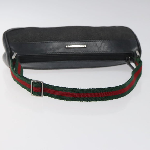 GUCCI Web Sherry Line Accessory Pouch Canvas Black Silver Red 92820 Auth am8378