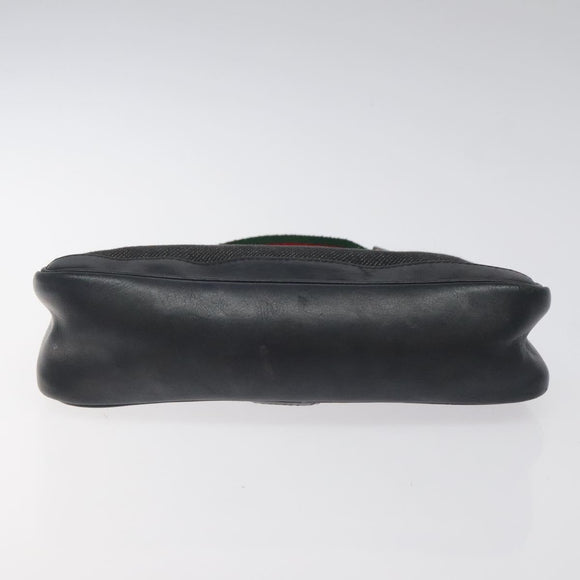 GUCCI Web Sherry Line Accessory Pouch Canvas Black Silver Red 92820 Auth am8378