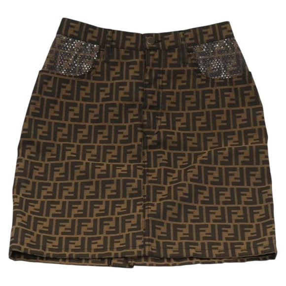 FENDI Zucca Canvas Skirt Black Brown Auth am8388