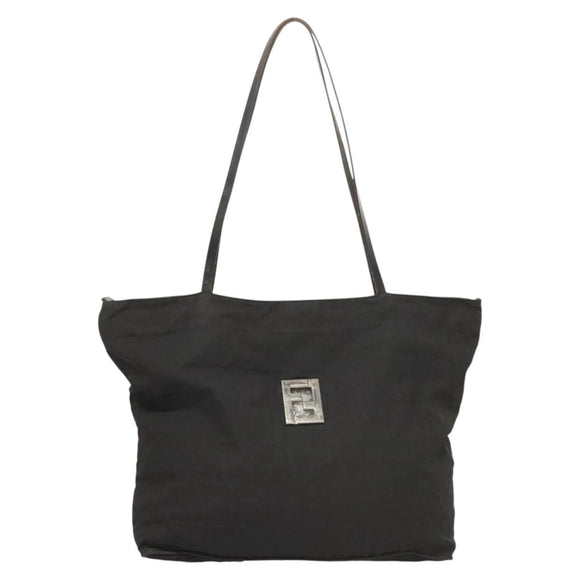 FENDI Zucca Canvas Tote Bag Nylon Black Silver Auth am8389