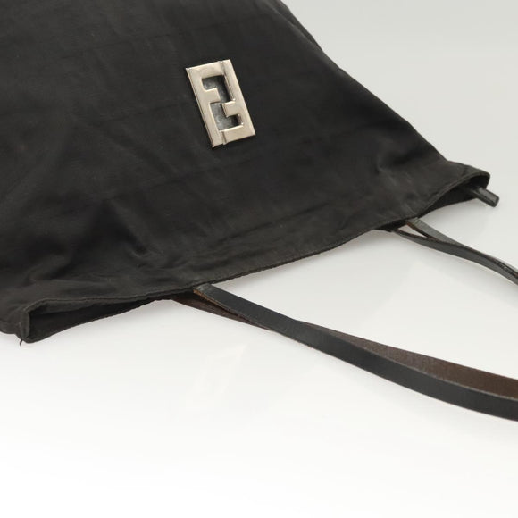 FENDI Zucca Canvas Tote Bag Nylon Black Silver Auth am8389