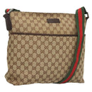 GUCCI GG Canvas Web Sherry Line Schoudertas Beige Groen Rood 189751 Auth am8390-1