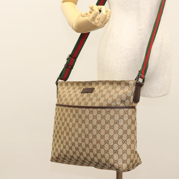 GUCCI GG Canvas Web Sherry Line Shoulder Bag Beige Green Red 189751 Auth am8390