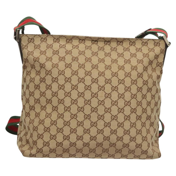 GUCCI GG Canvas Web Sherry Line Shoulder Bag Beige Green Red 189751 Auth am8390