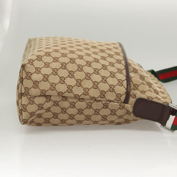 GUCCI GG Canvas Web Sherry Line Schoudertas Beige Groen Rood 189751 Auth am8390