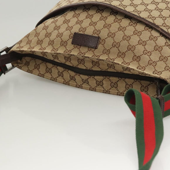 GUCCI GG Canvas Web Sherry Line Shoulder Bag Beige Green Red 189751 Auth am8390