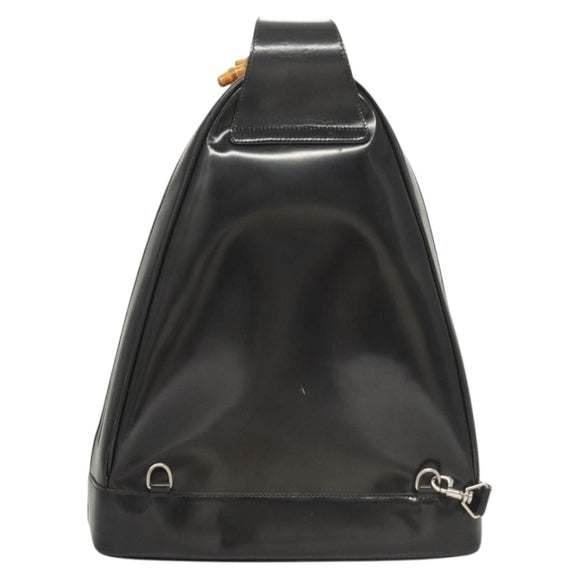 GUCCI Bamboo Shoulder Bag Enamel Black Silver 003 3444 0027 Auth am8391