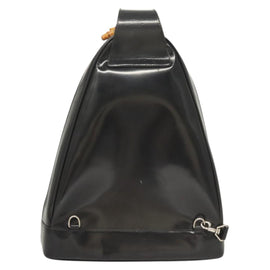 GUCCI Bamboo Shoulder Bag Enamel Black Silver 003 3444 0027 Auth am8391 - 0