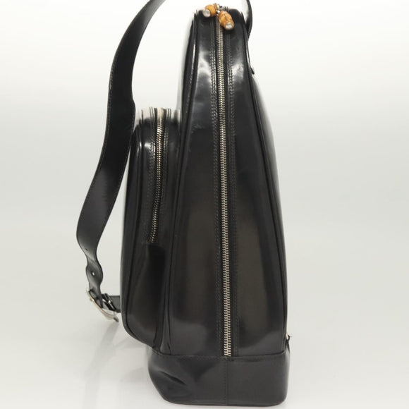 GUCCI Bamboo Shoulder Bag Enamel Black Silver 003 3444 0027 Auth am8391