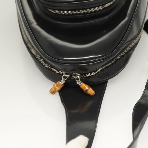 GUCCI Bamboo Shoulder Bag Enamel Black Silver 003 3444 0027 Auth am8391
