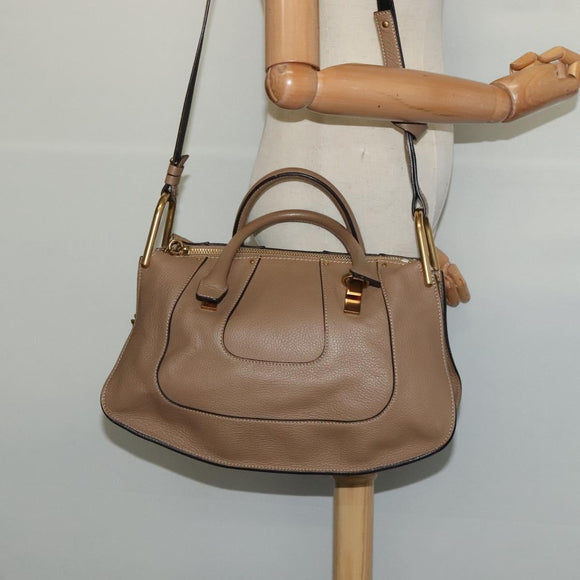 Chloe Hailey Hand Bag Leather 2way Beige Gold Auth am8424