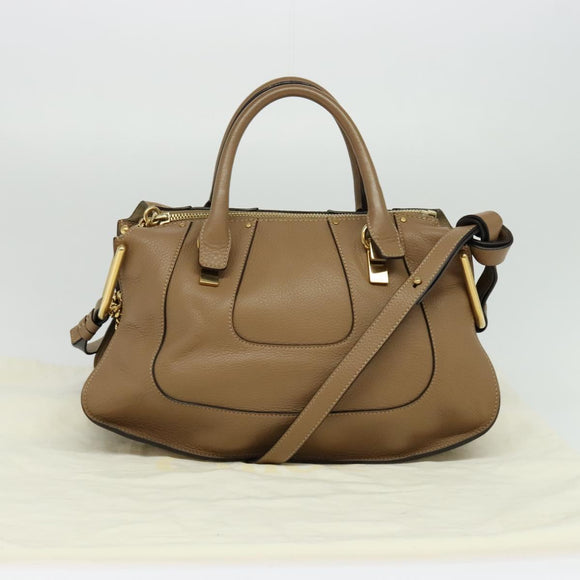 Chloe Hailey Handtas Leer 2-weg Beige Goud Auth am8424
