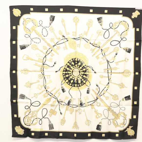 HERMES Carre 90 Scarf ""LES CLES THE KEYS RARE"" Silk White Auth am8434