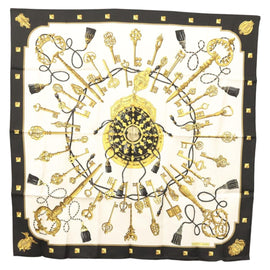 HERMES Carre 90 Scarf ""LES CLES THE KEYS RARE"" Silk White Auth am8434