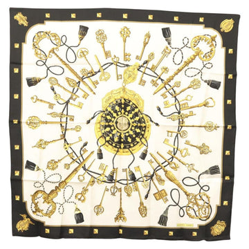 HERMES Carre 90 Scarf ""LES CLES THE KEYS RARE"" Silk White Auth am8434