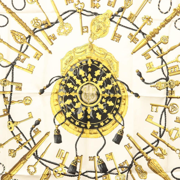 HERMES Carre 90 Scarf ""LES CLES THE KEYS RARE"" Silk White Auth am8434