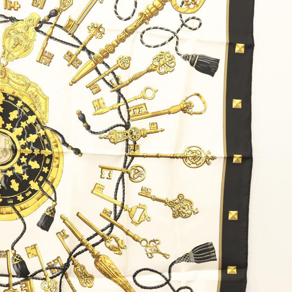 HERMES Carre 90 Scarf ""LES CLES THE KEYS RARE"" Silk White Auth am8434