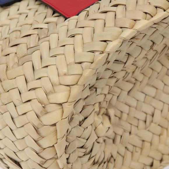 LOEWE Anagram Basket bag Hand Bag Raffia Leather Beige Red Silver Auth am8437