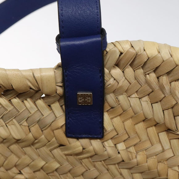 LOEWE Anagram Basket bag Hand Bag Raffia Leather Beige Red Silver Auth am8437