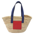 LOEWE Anagram Basket bag Hand Bag Raffia Leather Beige Red Silver Auth am8437-13