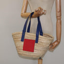LOEWE Anagram Basket bag Hand Bag Raffia Leather Beige Red Silver Auth am8437-21