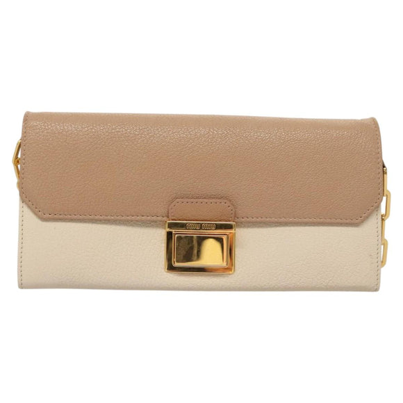 Miu Miu Chain Wallet Leather Pink Gold Auth am8441