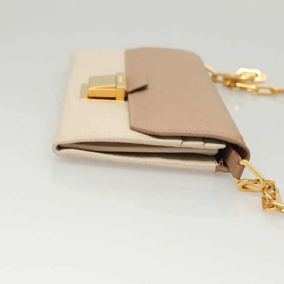 Miu Miu Chain Wallet Leather Pink Gold Auth am8441
