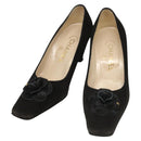 CHANEL Pumps shoes Suede Black CC Auth am8442-1