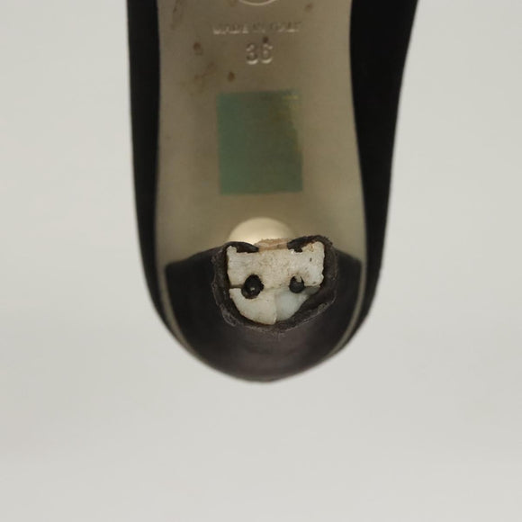 CHANEL Pumps shoes Suede Black CC Auth am8442