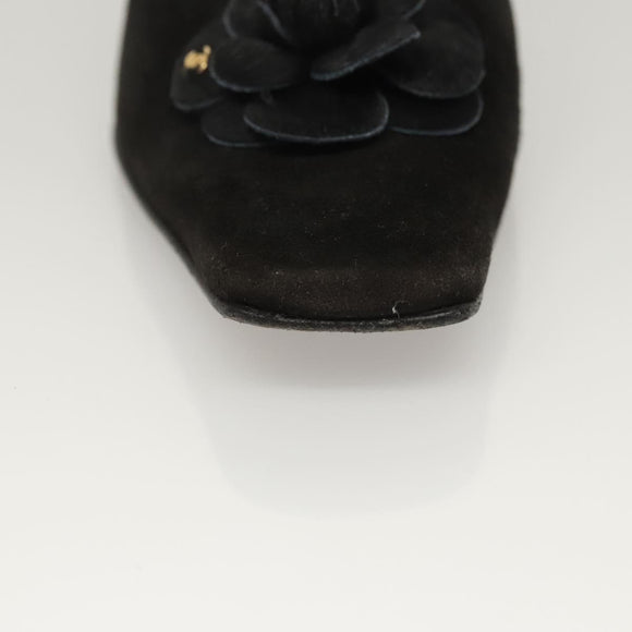 CHANEL Pumps shoes Suede Black CC Auth am8442