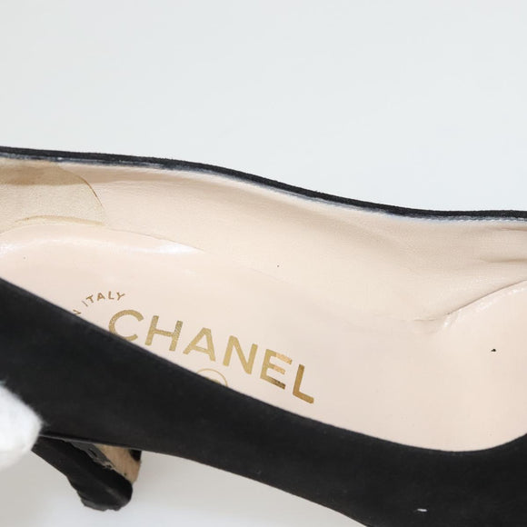 CHANEL Pumps shoes Suede Black CC Auth am8442