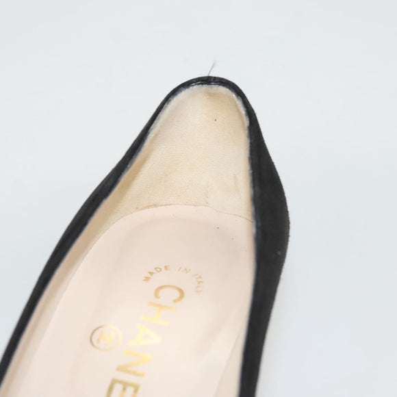 CHANEL Pumps shoes Suede Black CC Auth am8442