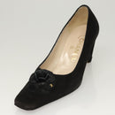 CHANEL Pumps shoes Suede Black CC Auth am8442-21