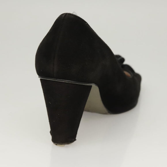 CHANEL Pumps shoes Suede Black CC Auth am8442