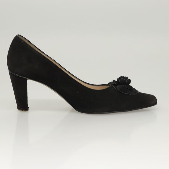 CHANEL Pumps shoes Suede Black CC Auth am8442