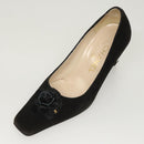 CHANEL Pumps shoes Suede Black CC Auth am8442-25