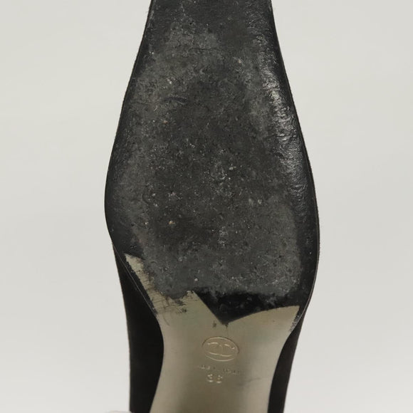 CHANEL Pumps shoes Suede Black CC Auth am8442