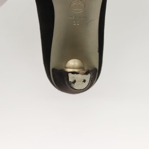 CHANEL Pumps shoes Suede Black CC Auth am8442