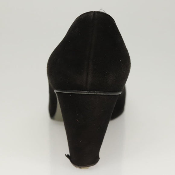 CHANEL Pumps shoes Suede Black CC Auth am8442