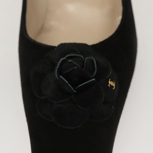 CHANEL Pumps shoes Suede Black CC Auth am8442