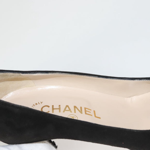 CHANEL Pumps shoes Suede Black CC Auth am8442