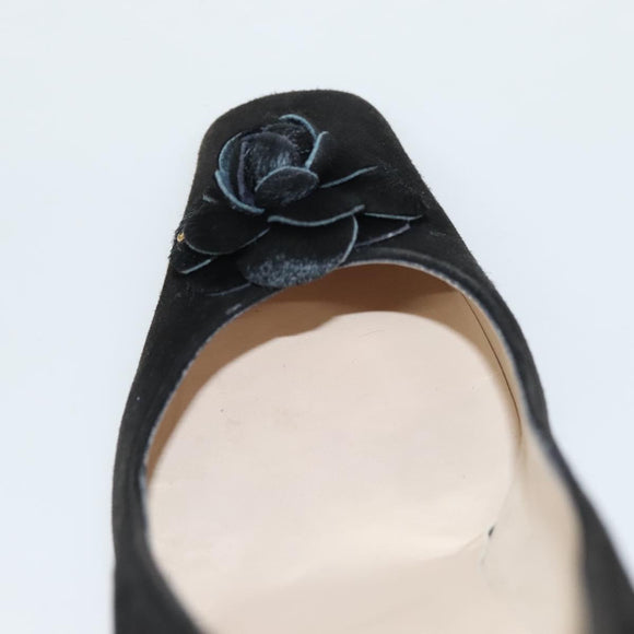 CHANEL Pumps shoes Suede Black CC Auth am8442