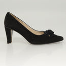 CHANEL Pumps shoes Suede Black CC Auth am8442-4