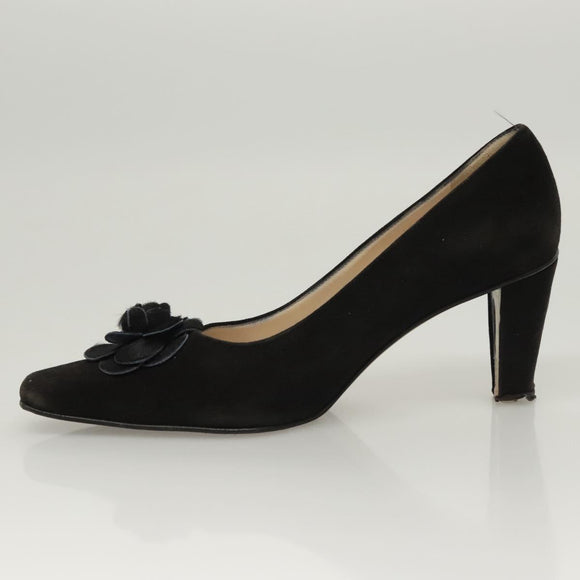 CHANEL Pumps shoes Suede Black CC Auth am8442