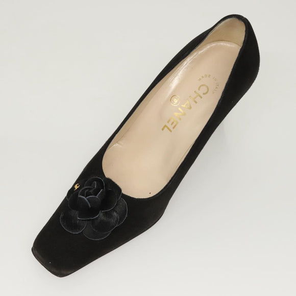 CHANEL Pumps shoes Suede Black CC Auth am8442