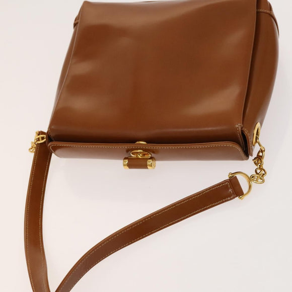 GUCCI Bamboo Shoulder Bag Leather Brown Gold Auth am8449