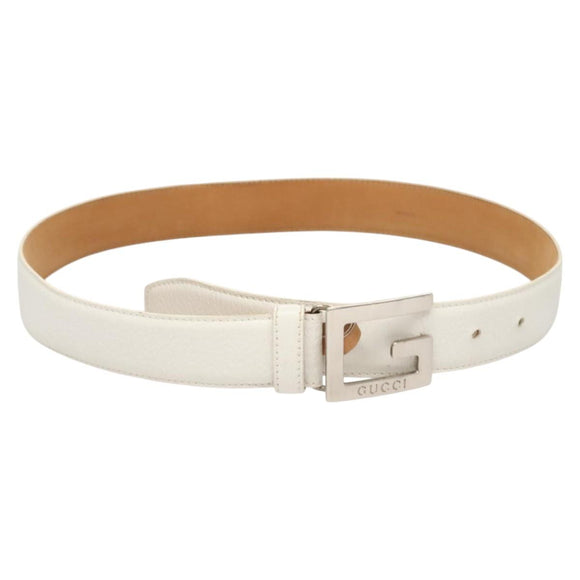 GUCCI Belt Leather 26.4""-28.1"" White Silver 037 0394 0959 Auth am8458