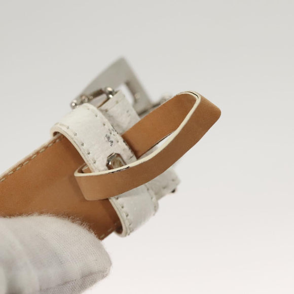 GUCCI Belt Leather 26.4""-28.1"" White Silver 037 0394 0959 Auth am8458